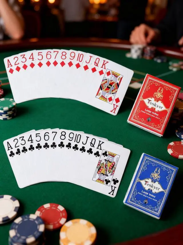 Alt view image 6 of 7 - 2 Pack Large Print Playing Cards, Poker Size Large Index Deck of Cards, Linen Finish for Seniors & Low Vision, Family Game Night Essential (Pattern A)