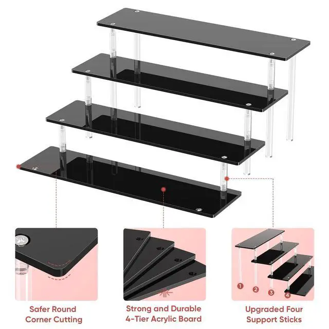 Alt view image 3 of 7 - 4 Tier Acrylic Display Risers, Black Perfume Organizer Stand, Large Cupcake Stand Holder, Dessert Display for Party, Display Shelf for Figure and Collection, Riser Stand for Decoration and Organizer