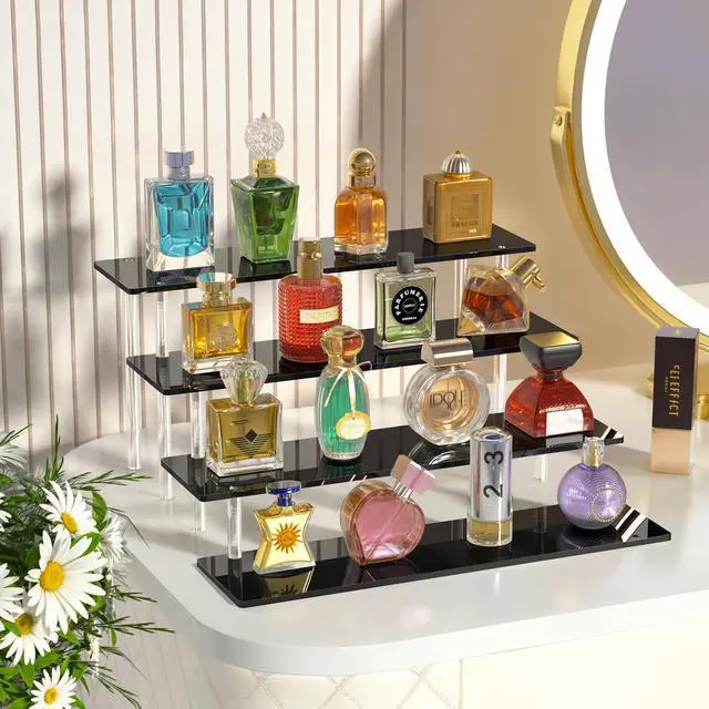 Alt view image 6 of 7 - 4 Tier Acrylic Display Risers, Black Perfume Organizer Stand, Large Cupcake Stand Holder, Dessert Display for Party, Display Shelf for Figure and Collection, Riser Stand for Decoration and Organizer