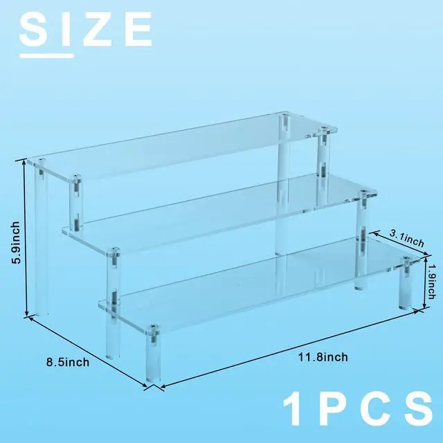 Alt view image 2 of 7 - Acrylic Display Stand Risers, 3 Tier Perfume Stand Organizer, Clear Cupcake Stand Holder, Large Shelf Risers for Figures, Display Shelf for Collectibles, Dessert Shelves for Decoration and Organizer