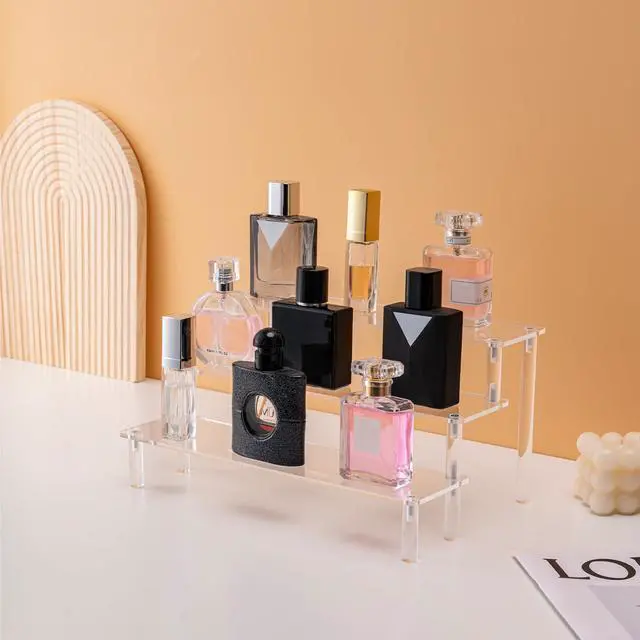 Alt view image 7 of 7 - Acrylic Display Stand Risers, 3 Tier Perfume Stand Organizer, Clear Cupcake Stand Holder, Large Shelf Risers for Figures, Display Shelf for Collectibles, Dessert Shelves for Decoration and Organizer