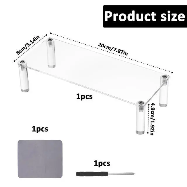 Alt view image 2 of 7 - Acrylic Riser, Display Stand Clear Shelf 7.87x3.15x2 Inches Small Display Risers 1 Tier Rectangular Organizer Lightweight Tabletop Shelf for Cosmetic Products Tabletop Use and More
