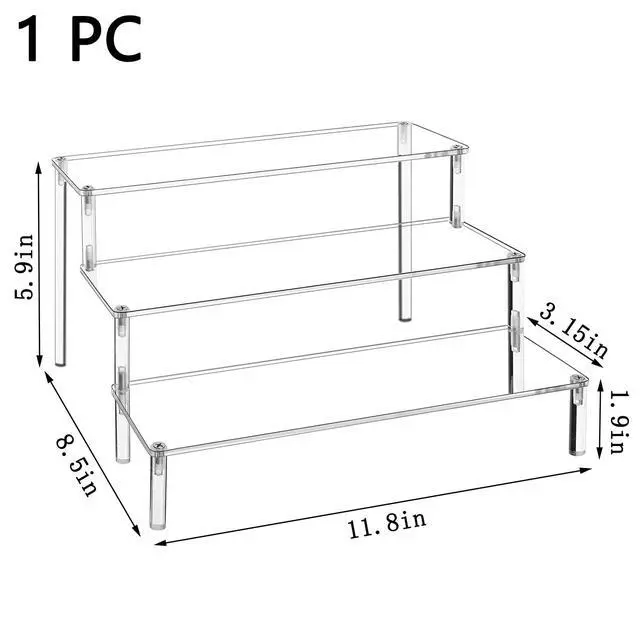 Alt view image 2 of 7 - 3 Tier Acrylic Display Stand Risers, Clear Tabletop Display Shelf for Perfume, Figures & Collectibles, Thick Acrylic Organizer for Cupcake, Cosmetics & Home Decoration