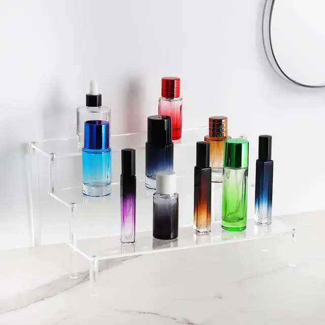 Alt view image 5 of 7 - 3 Tier Acrylic Display Stand Risers, Clear Tabletop Display Shelf for Perfume, Figures & Collectibles, Thick Acrylic Organizer for Cupcake, Cosmetics & Home Decoration
