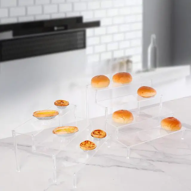 Alt view image 4 of 7 - 3 Tier Acrylic Display Stand Risers, Clear Tabletop Display Shelf for Perfume, Figures & Collectibles, Thick Acrylic Organizer for Cupcake, Cosmetics & Home Decoration