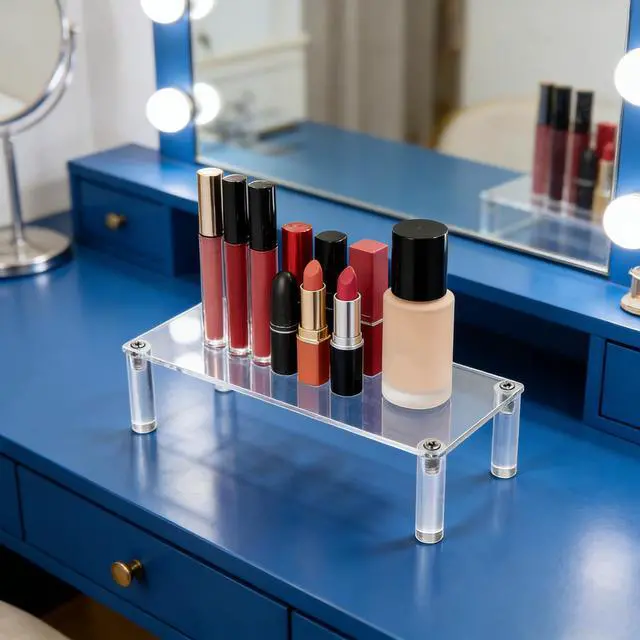 Alt view image 6 of 7 - Acrylic Riser, Display Stand Clear Shelf 7.87x3.15x2 Inches Small Display Risers 1 Tier Rectangular Organizer Lightweight Tabletop Shelf for Cosmetic Products Tabletop Use and More