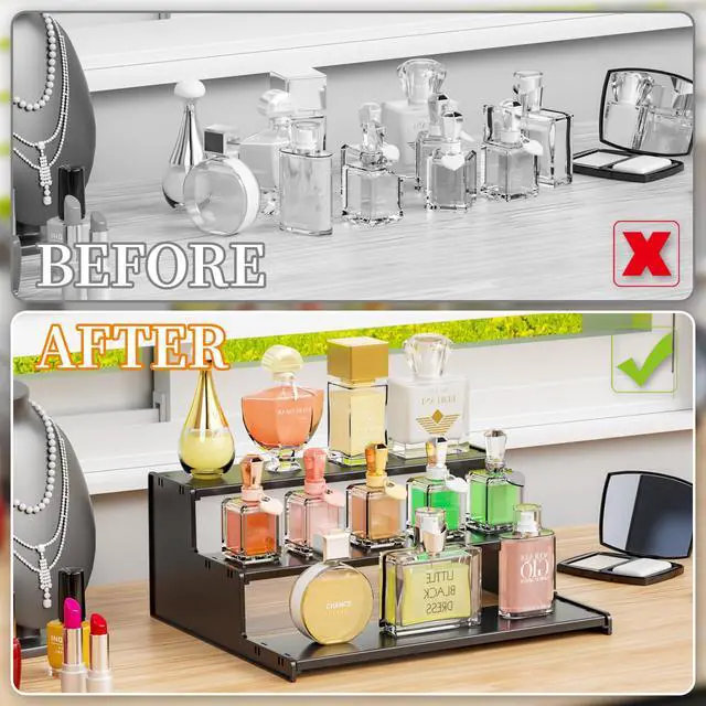 Alt view image 6 of 7 - Cologne Stand for Men,3 Tier Black Perfume Tray for Cologne,Acrylic Display Risers for Collection,Fragrance,Cupcake,Figure Display Shelf,Perfume Stand Organizer,Product Fragrance Display Stand
