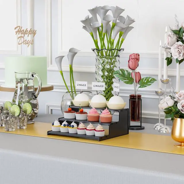 Alt view image 7 of 7 - Cologne Stand for Men,3 Tier Black Perfume Tray for Cologne,Acrylic Display Risers for Collection,Fragrance,Cupcake,Figure Display Shelf,Perfume Stand Organizer,Product Fragrance Display Stand