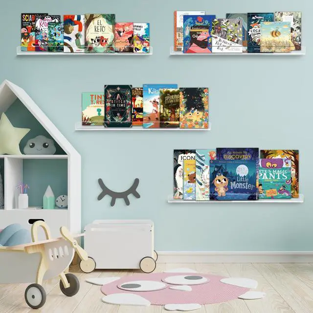 Alt view image 2 of 7 - 4 Pack Acrylic Shelves for Wall, 15" Clear Acrylic Floating Shelves for Bathroom Bedroom, Invisible Bookshelf Wall Ledge Storage Shelf Books Perfume Toys Action Figure Display Shelves