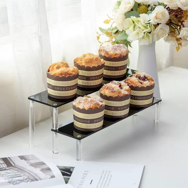 Alt view image 4 of 5 - 2 Tier Black Acrylic Display Riser Cupcake Stand Display Shelf for Decoration, Makeup