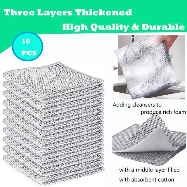 Alt view image 2 of 5 - 10 Pcs Upgrade 3-Layer Dish Cloth, Non-Scratch Steel, Premium Scrubbing Multipurpose Wire Dishwashing Rag for Wet and Dry, Kitchen Cleaning,Scrubs Dishes, Sinks Cleans,Home Essentials