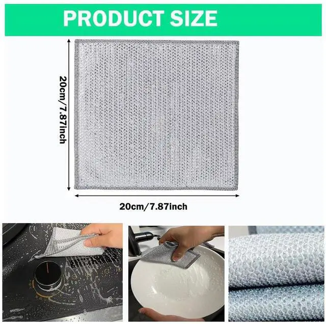 Alt view image 3 of 5 - 10 Pcs Upgrade 3-Layer Dish Cloth, Non-Scratch Steel, Premium Scrubbing Multipurpose Wire Dishwashing Rag for Wet and Dry, Kitchen Cleaning,Scrubs Dishes, Sinks Cleans,Home Essentials