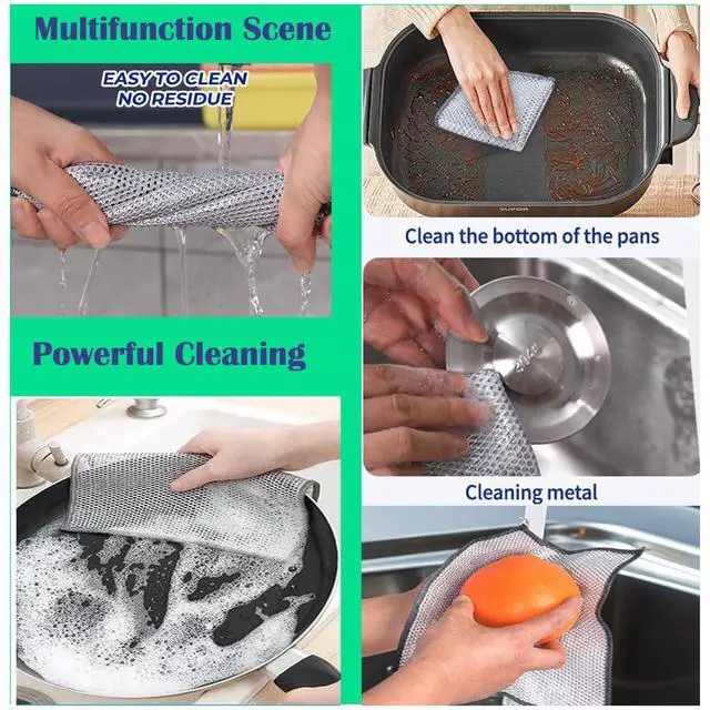 Alt view image 4 of 5 - 10 Pcs Upgrade 3-Layer Dish Cloth, Non-Scratch Steel, Premium Scrubbing Multipurpose Wire Dishwashing Rag for Wet and Dry, Kitchen Cleaning,Scrubs Dishes, Sinks Cleans,Home Essentials
