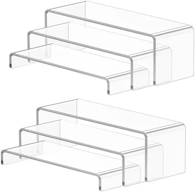 Main image of 6 Pcs Large Acrylic Display Risers (7" L~8" L), Sturdy Rectangular Dessert Stands, Perfume Shelf Organizer, Clear Riser Stands, Display Shelves for Cupcake, Perfume, Figure, Collection, Decoration.