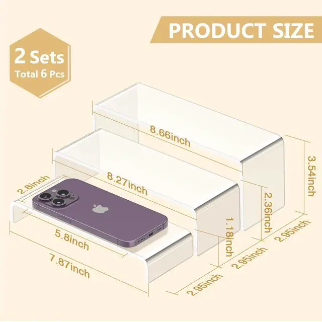 Alt view image 2 of 7 - 6 Pcs Large Acrylic Display Risers (7" L~8" L), Sturdy Rectangular Dessert Stands, Perfume Shelf Organizer, Clear Riser Stands, Display Shelves for Cupcake, Perfume, Figure, Collection, Decoration.