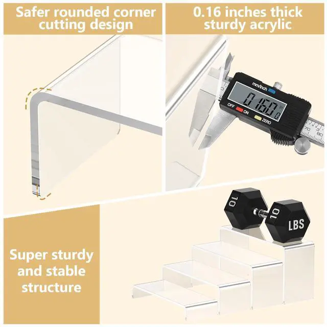 Alt view image 3 of 7 - 6 Pcs Large Acrylic Display Risers (7" L~8" L), Sturdy Rectangular Dessert Stands, Perfume Shelf Organizer, Clear Riser Stands, Display Shelves for Cupcake, Perfume, Figure, Collection, Decoration.