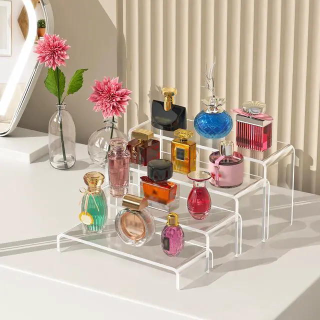 Alt view image 5 of 7 - 6 Pcs Large Acrylic Display Risers (7" L~8" L), Sturdy Rectangular Dessert Stands, Perfume Shelf Organizer, Clear Riser Stands, Display Shelves for Cupcake, Perfume, Figure, Collection, Decoration.