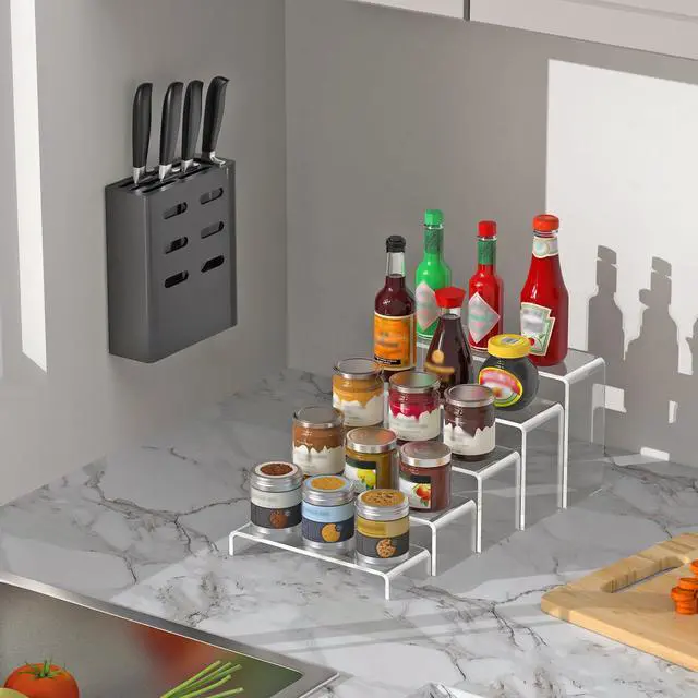 Alt view image 6 of 7 - 6 Pcs Large Acrylic Display Risers (7" L~8" L), Sturdy Rectangular Dessert Stands, Perfume Shelf Organizer, Clear Riser Stands, Display Shelves for Cupcake, Perfume, Figure, Collection, Decoration.