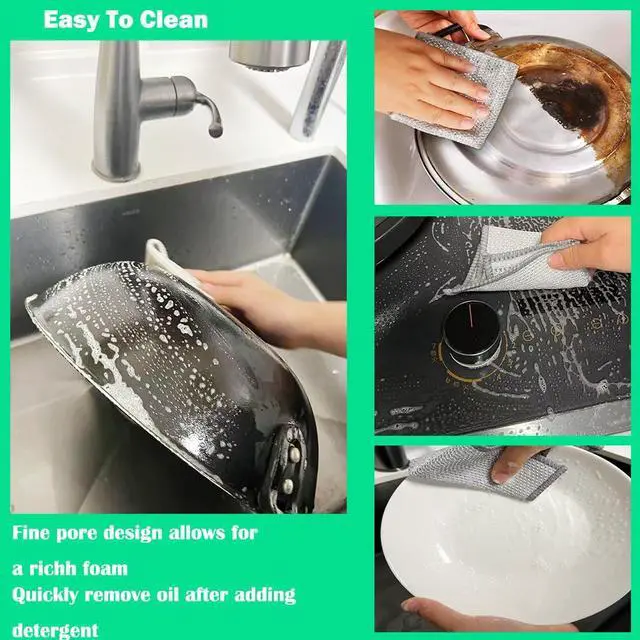 Alt view image 5 of 5 - 10 Pcs Upgrade 3-Layer Dish Cloth, Non-Scratch Steel, Premium Scrubbing Multipurpose Wire Dishwashing Rag for Wet and Dry, Kitchen Cleaning,Scrubs Dishes, Sinks Cleans,Home Essentials