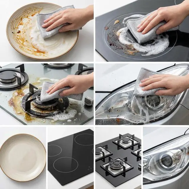Alt view image 4 of 7 - 16 Pack Double-Layer Stainless Steel Dishcloths - Non-Scratch Wire Cleaning Rags, Reusablediamond Weave Scrubber Cloths for Dishes, Cookware, Sinks, Stove Tops - 7.8 x 7.8 Inches