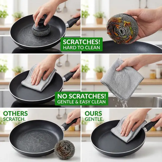 Alt view image 5 of 7 - 16 Pack Double-Layer Stainless Steel Dishcloths - Non-Scratch Wire Cleaning Rags, Reusablediamond Weave Scrubber Cloths for Dishes, Cookware, Sinks, Stove Tops - 7.8 x 7.8 Inches
