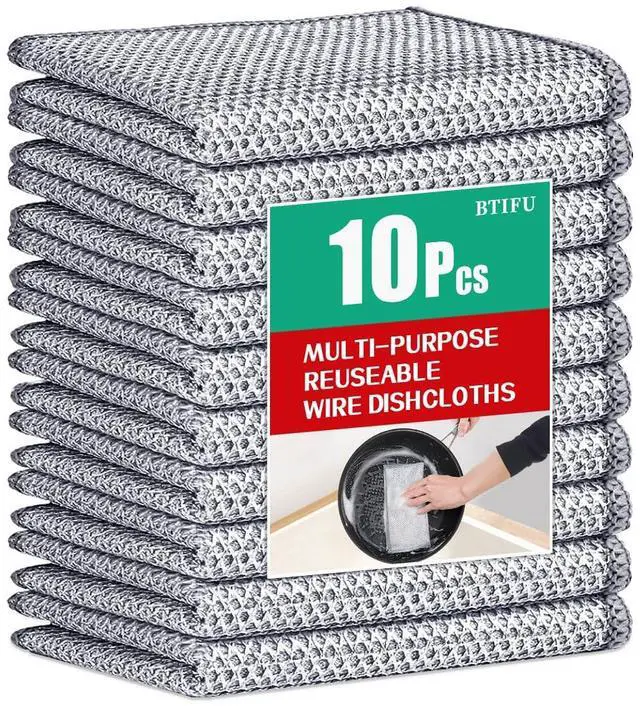 Main image of 10Pcs Multipurpose Wire Dishwashing Rag, Reusable Non-Scratch Wire Dishcloth, Metal Dish Cloth Wet and Dry for Kitchen Cleaning, Sinks, Dishes, Stove Top, Dimensions(7.87X7.87)