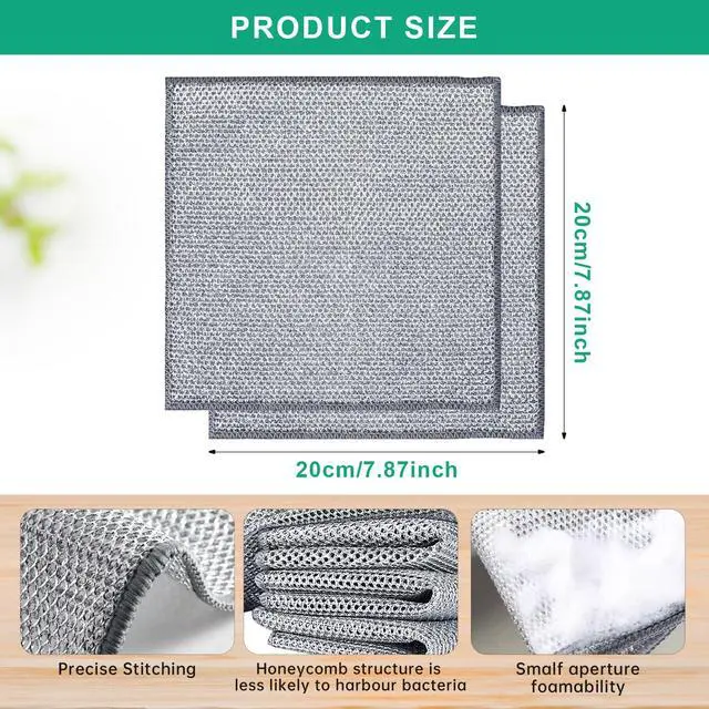 Alt view image 5 of 7 - 10Pcs Multipurpose Wire Dishwashing Rag, Reusable Non-Scratch Wire Dishcloth, Metal Dish Cloth Wet and Dry for Kitchen Cleaning, Sinks, Dishes, Stove Top, Dimensions(7.87X7.87)