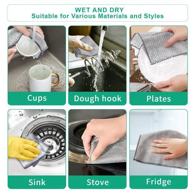 Alt view image 6 of 7 - 10Pcs Multipurpose Wire Dishwashing Rag, Reusable Non-Scratch Wire Dishcloth, Metal Dish Cloth Wet and Dry for Kitchen Cleaning, Sinks, Dishes, Stove Top, Dimensions(7.87X7.87)