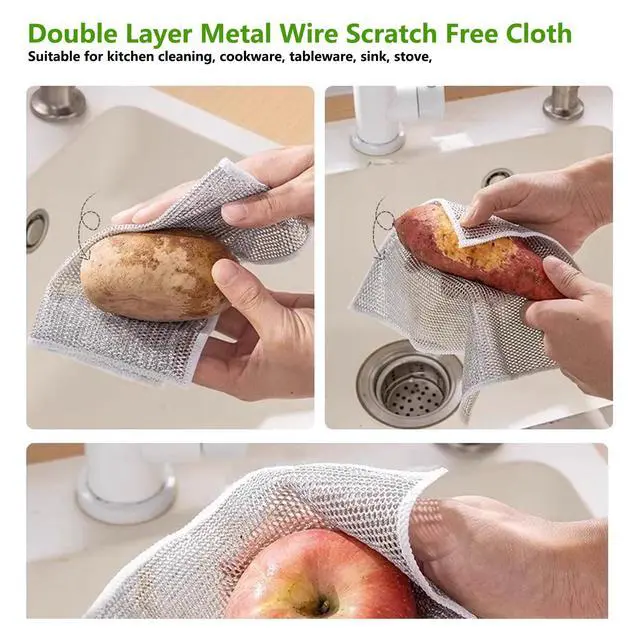Alt view image 2 of 4 - ANIS·KEAAR 10 Pack 2025 Upgraded Double Layer Non-Scratch Wire Dish Cloth, Multipurpose Wet & Dry Metal Scrub Rags for Dishes, Cookware, Sinks, Stoves
