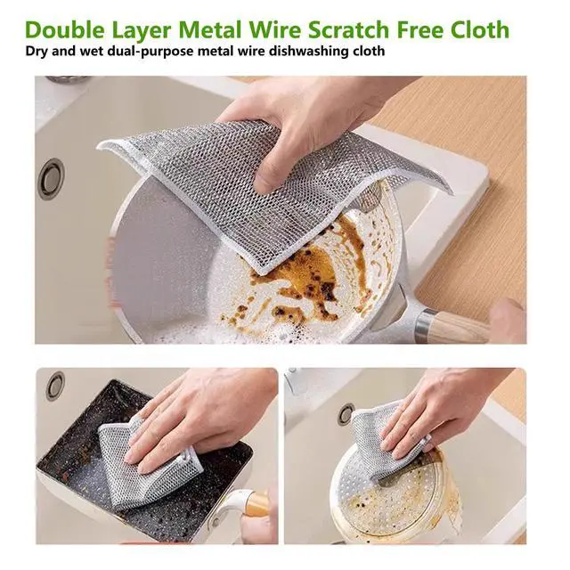 Alt view image 3 of 4 - ANIS·KEAAR 10 Pack 2025 Upgraded Double Layer Non-Scratch Wire Dish Cloth, Multipurpose Wet & Dry Metal Scrub Rags for Dishes, Cookware, Sinks, Stoves