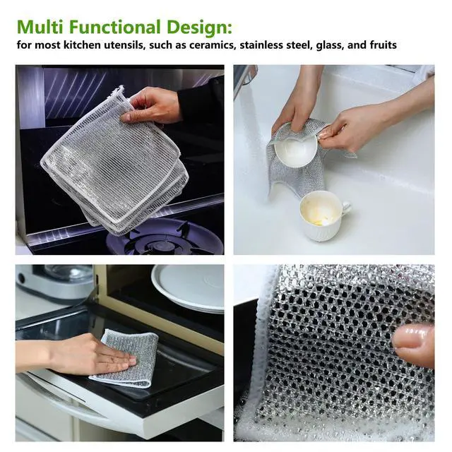 Alt view image 4 of 4 - ANIS·KEAAR 10 Pack 2025 Upgraded Double Layer Non-Scratch Wire Dish Cloth, Multipurpose Wet & Dry Metal Scrub Rags for Dishes, Cookware, Sinks, Stoves
