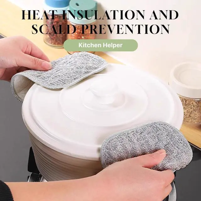 Alt view image 4 of 6 - Non Scratch Wire Dishcloth 5 PCS, Upgraded Double-Sided Multipurpose Wire Dishwashing Rags, Stainless Steel & Multi-Layer Cotton Scrub Pads, Reusable Kitchen Cleaning Cloths for Dishes Pots Pans