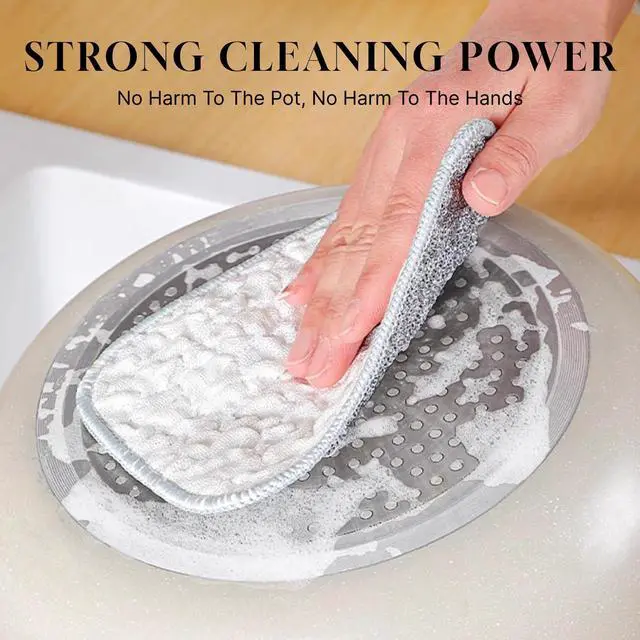 Alt view image 5 of 6 - Non Scratch Wire Dishcloth 5 PCS, Upgraded Double-Sided Multipurpose Wire Dishwashing Rags, Stainless Steel & Multi-Layer Cotton Scrub Pads, Reusable Kitchen Cleaning Cloths for Dishes Pots Pans