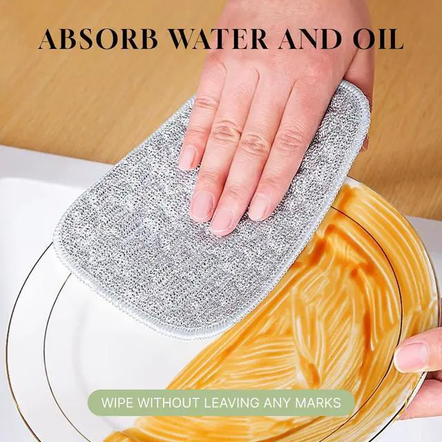 Alt view image 6 of 6 - Non Scratch Wire Dishcloth 5 PCS, Upgraded Double-Sided Multipurpose Wire Dishwashing Rags, Stainless Steel & Multi-Layer Cotton Scrub Pads, Reusable Kitchen Cleaning Cloths for Dishes Pots Pans