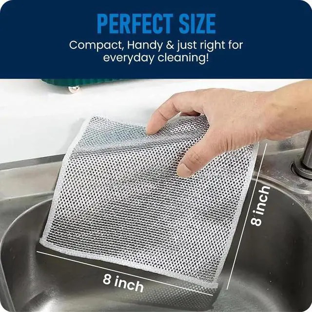 Alt view image 2 of 5 - 6 Pack Steel Wire Dishcloths - 8"x8" Double Layer Non-Scratch Kitchen Cleaning Cloths for Cookware, Sinks, Dishes & Stove Tops