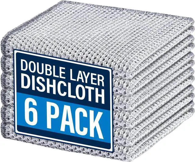 Main image of 6 Pack Steel Wire Dishcloths - 8"x8" Double Layer Non-Scratch Kitchen Cleaning Cloths for Cookware, Sinks, Dishes & Stove Tops