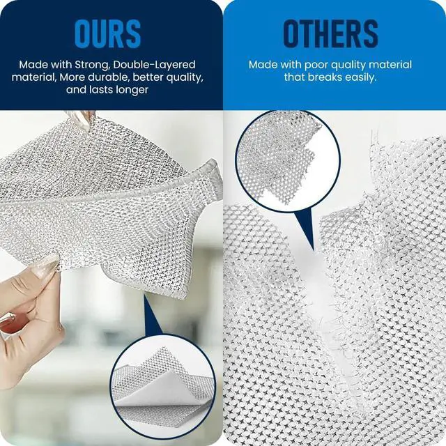 Alt view image 3 of 5 - 6 Pack Steel Wire Dishcloths - 8"x8" Double Layer Non-Scratch Kitchen Cleaning Cloths for Cookware, Sinks, Dishes & Stove Tops