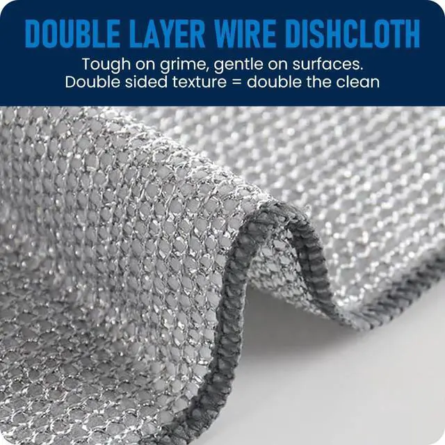 Alt view image 4 of 5 - 6 Pack Steel Wire Dishcloths - 8"x8" Double Layer Non-Scratch Kitchen Cleaning Cloths for Cookware, Sinks, Dishes & Stove Tops