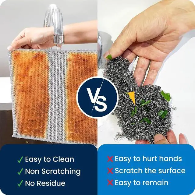 Alt view image 5 of 5 - 6 Pack Steel Wire Dishcloths - 8"x8" Double Layer Non-Scratch Kitchen Cleaning Cloths for Cookware, Sinks, Dishes & Stove Tops