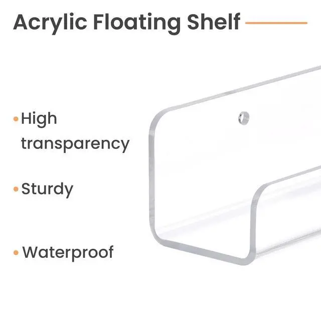 Alt view image 6 of 7 - 6 Pack Narrow Clear Acrylic Shelves, 12" x 1.7" Small Wall Shelf for Nail Polish, Vinyl Wall Mount, Record Holder, Magazine Rack, Comic Display, Picture Ledge Shelf
