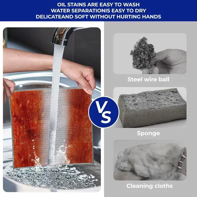 Alt view image 7 of 7 - 12PCS Non-Scratch Multipurpose Steel Wire Dishcloths - Reusable Quick-Dry Odor-Free Scrub Cloths for Dishes, Kitchen Cleaning Cloths for Cookware, Sinks, Stove Tops(9.84X9.84)