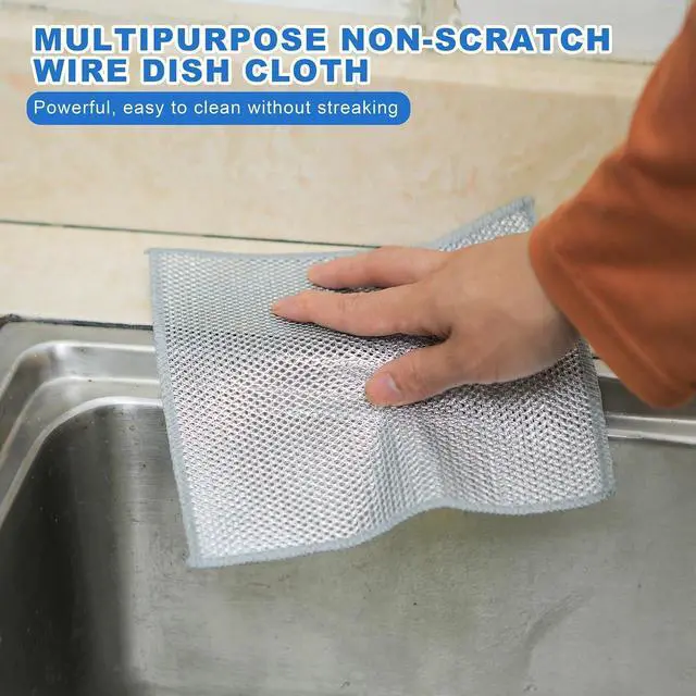 Alt view image 2 of 7 - Wire Dishwashing Rag, 10 Pack Non Scratch Wire Dishcloth, Multipurpose Wire Washing Cloth for Wet and Dry, Scrubbing Wire Dishcloths for Kitchen
