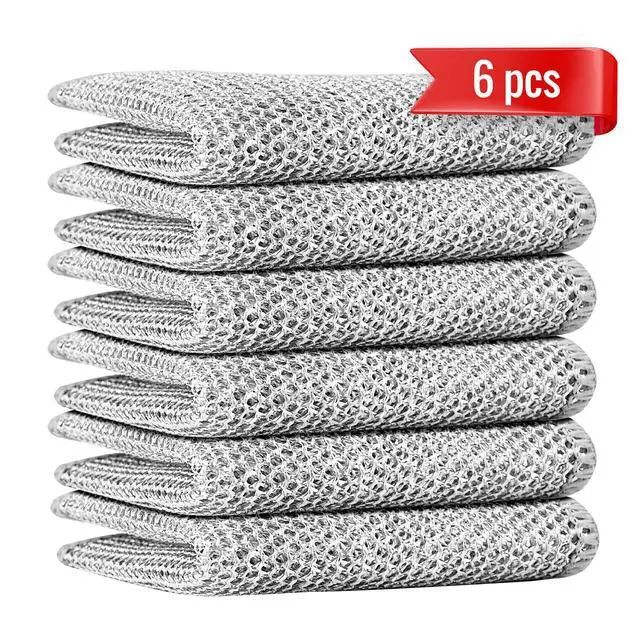 Main image of 6pcs Double Layer Multifunctional Non-Scratch Wire Dishcloth, Multipurpose Wire Dishwashing Rags Wire Cleaning Cloths Wire Dish Towels for Sinks, Pots, Pans, Counters and Cooktops in the Kitchen