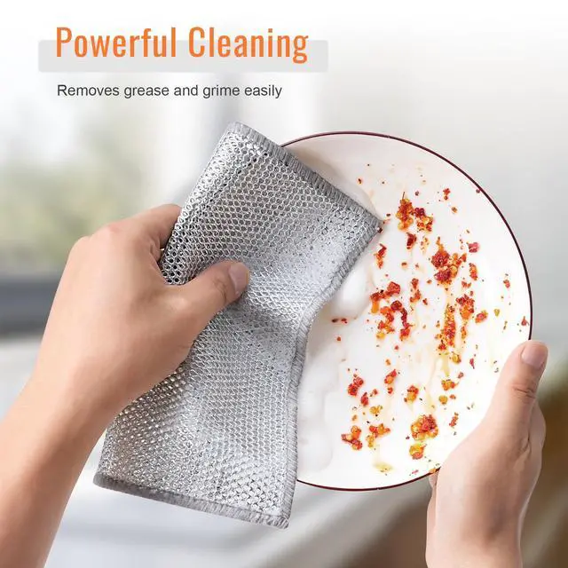 Alt view image 4 of 7 - 6pcs Double Layer Multifunctional Non-Scratch Wire Dishcloth, Multipurpose Wire Dishwashing Rags Wire Cleaning Cloths Wire Dish Towels for Sinks, Pots, Pans, Counters and Cooktops in the Kitchen