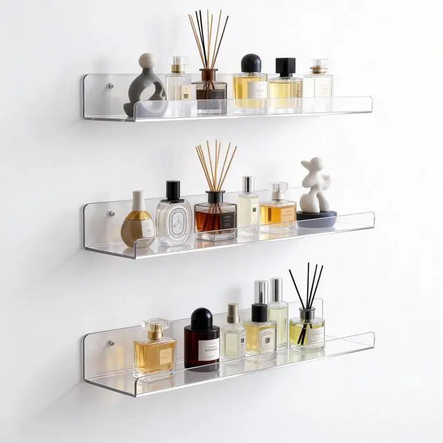 Main image of Clear Acrylic Shelves for Bathroom, 15'' Floating Shelves Wall Organizer for Perfume, Skincare, Bookshelf Organizer for Bedroom, Kids Room, Living Room, Room Decor