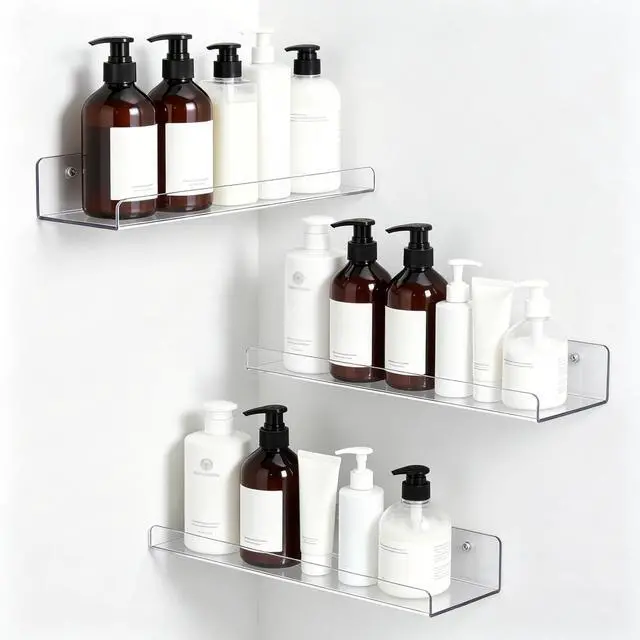 Alt view image 4 of 7 - Clear Acrylic Shelves for Bathroom, 15'' Floating Shelves Wall Organizer for Perfume, Skincare, Bookshelf Organizer for Bedroom, Kids Room, Living Room, Room Decor