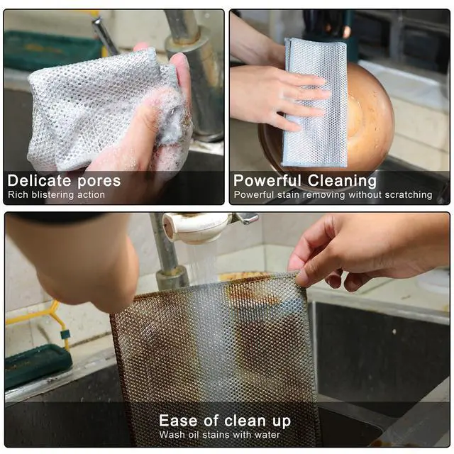 Alt view image 3 of 7 - Wire Dishwashing Rag, 10 Pack Non Scratch Wire Dishcloth, Multipurpose Wire Washing Cloth for Wet and Dry, Scrubbing Wire Dishcloths for Kitchen