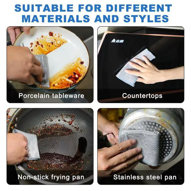 Alt view image 5 of 7 - Wire Dishwashing Rag, 10 Pack Non Scratch Wire Dishcloth, Multipurpose Wire Washing Cloth for Wet and Dry, Scrubbing Wire Dishcloths for Kitchen