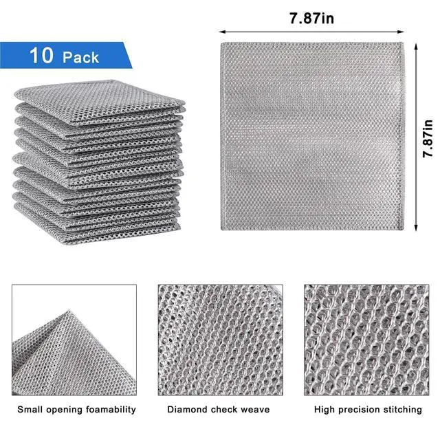 Alt view image 7 of 7 - Wire Dishwashing Rag, 10 Pack Non Scratch Wire Dishcloth, Multipurpose Wire Washing Cloth for Wet and Dry, Scrubbing Wire Dishcloths for Kitchen
