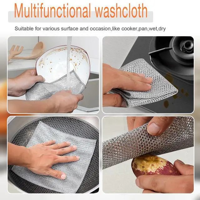 Alt view image 7 of 7 - 6pcs Double Layer Multifunctional Non-Scratch Wire Dishcloth, Multipurpose Wire Dishwashing Rags Wire Cleaning Cloths Wire Dish Towels for Sinks, Pots, Pans, Counters and Cooktops in the Kitchen
